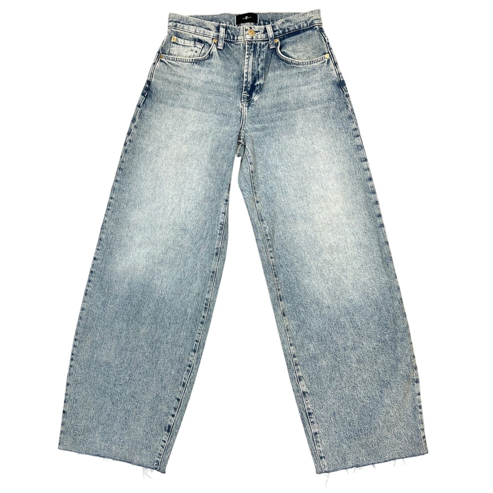 7 For All Mankind Bonnie Curvilinear Barrel Leg Jeans 25" Wide-Leg Raw Hem Light